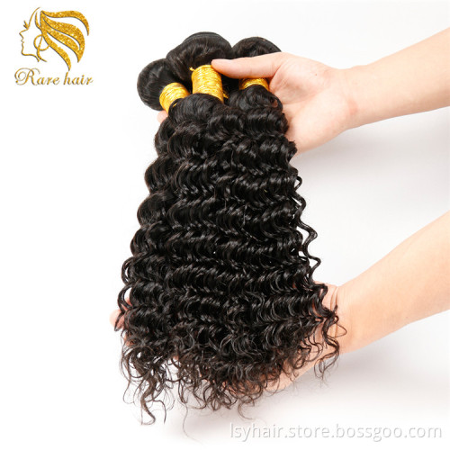 Factory price deep wave virgin human brazilian hair weave 3 bundles with lace frontal